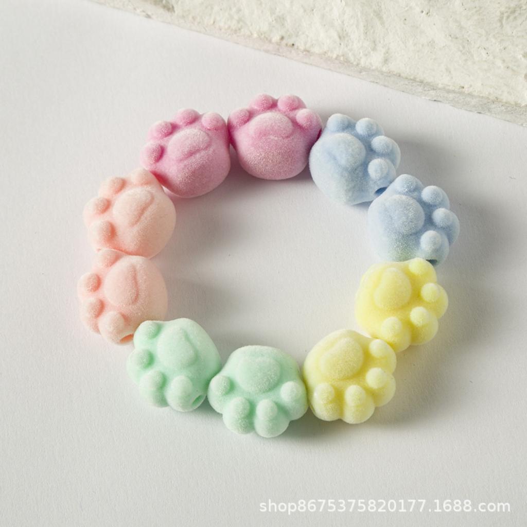 Z10 10pcs Cartoon Candy Cat Paw Flocking Bear Spacer Bead Vertical Hole Acrylic Beads Jewelry Bracelet Necklace Diy Material