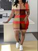 Striped code European and American women's clothing checkered printing T-shirt shorts set sports suit