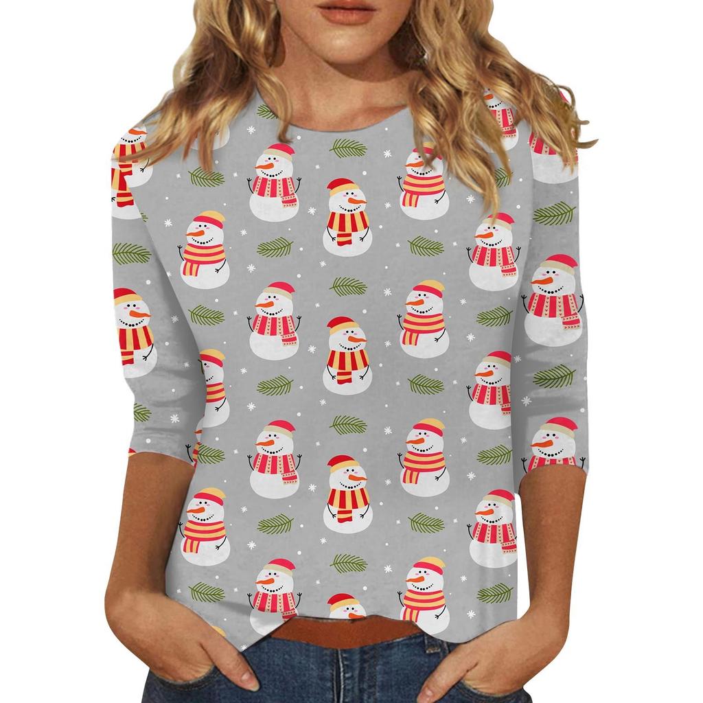 Spring and Autumn Round Neck Christmas Themed Pattern 3D Printed Top Fashionable Casual Long Sleeved Women's T-shirts
