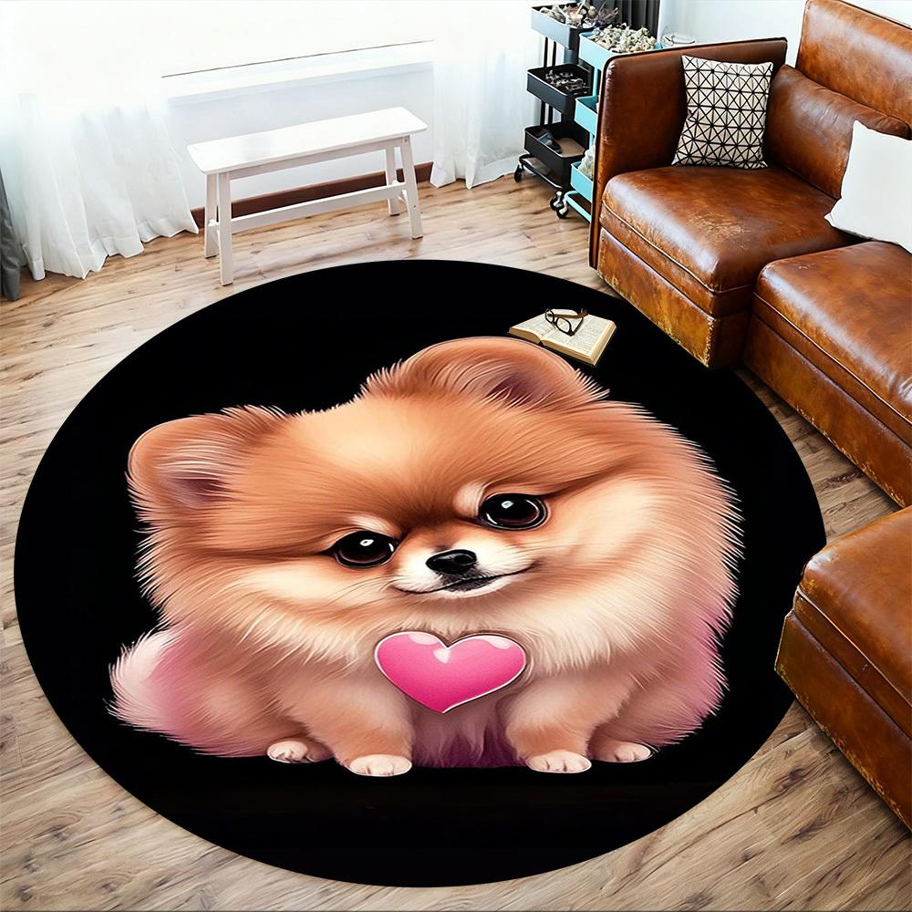 1 szt. Szpic miniaturowy Ser Uroczy Okrągły Mata na krzesło Dywanik - Antypoślizgowa Mata podłogowa do biura, sypialni, wystroju domu Prezent świąteczny c0528107