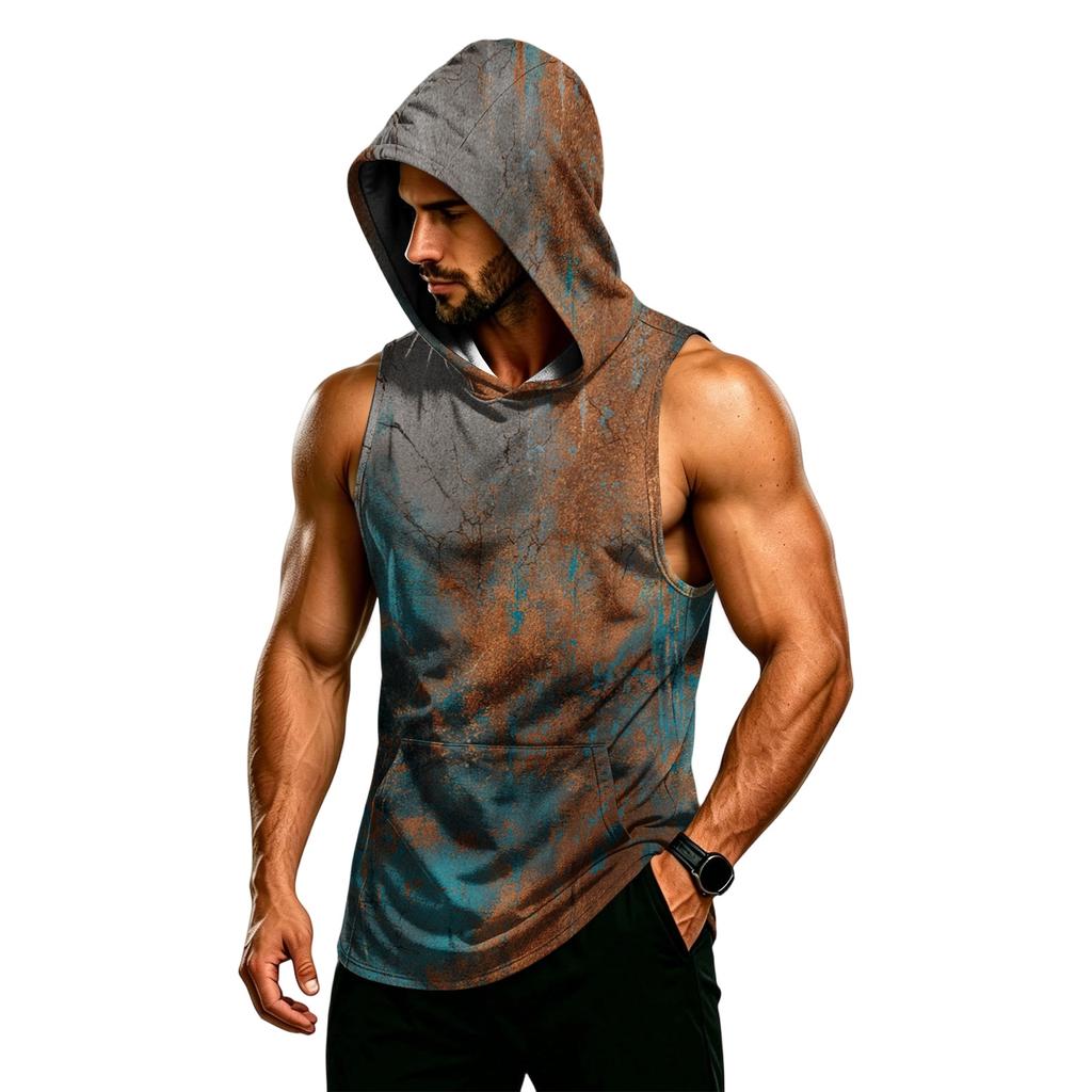 Men's Sleeveless Hooded Tank Top Muscle Fit Breathable Quick Dry Workout Gym Vest for Training Running