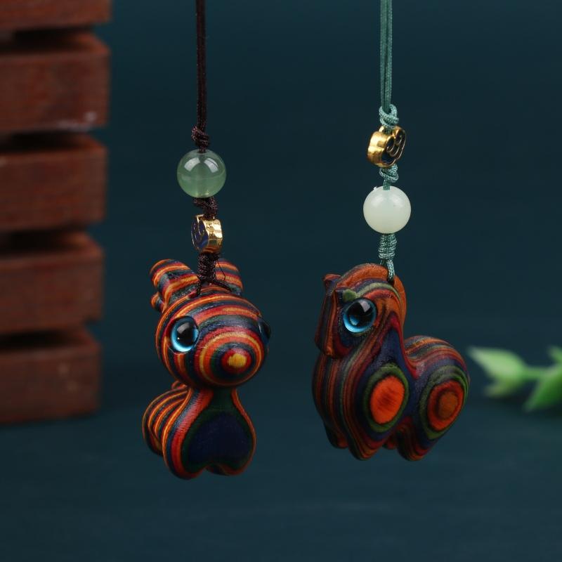 Wood Engraved Tangma Key Chain Cute Small Pendant Keychain Rainbow Wood Products Bag Backpack Charm Phone Pendant