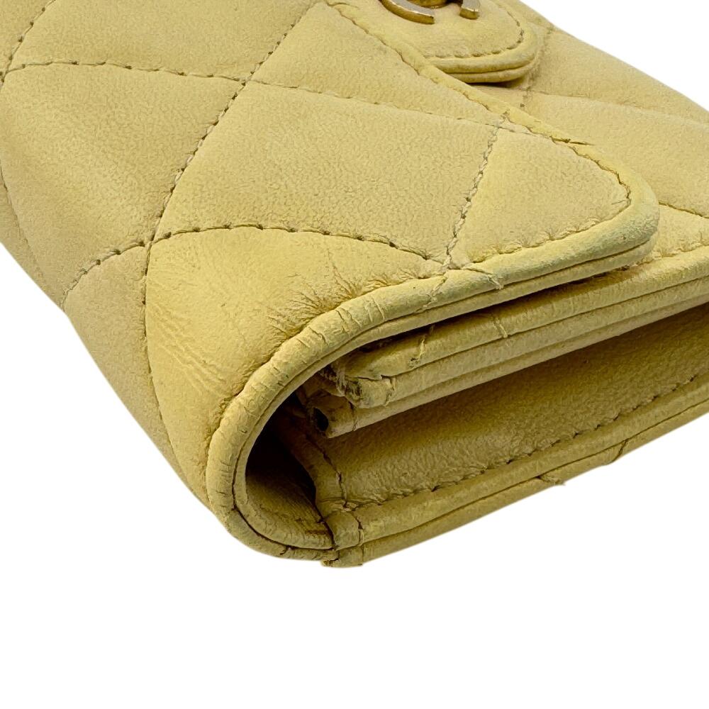 Chanel Compact Wallet Card with Chain Matrasse Lambskin Coin Case Yellow Lambskin Women Used