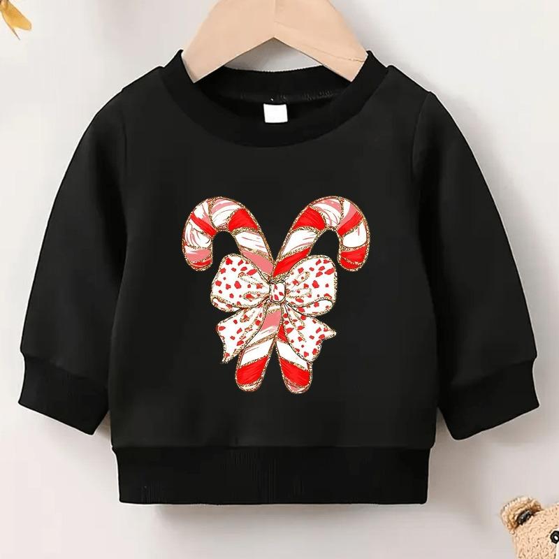 Kids Crewneck Long Sleeve Sweatshirt,Christmas Candy Cane Print