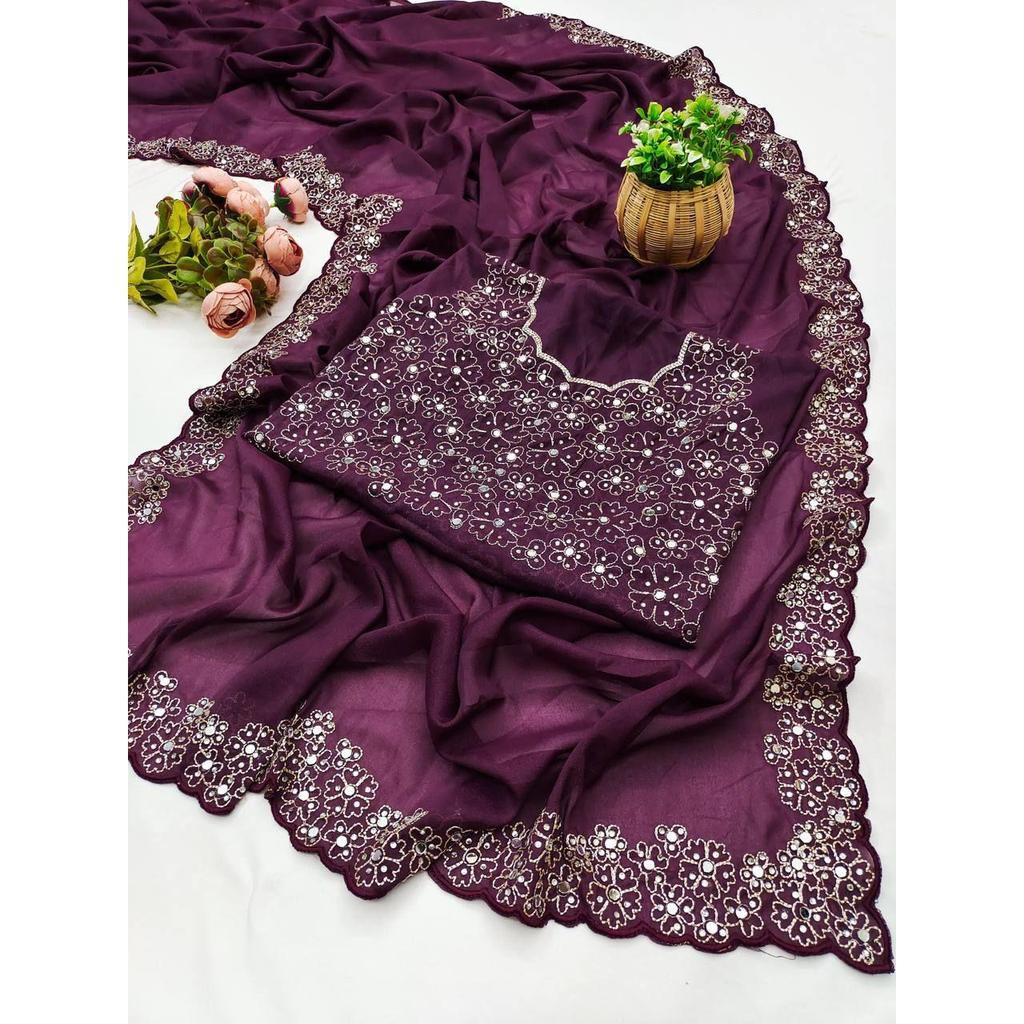 *Beautiful Party Wear Mirror Work Saree Collection Presented*