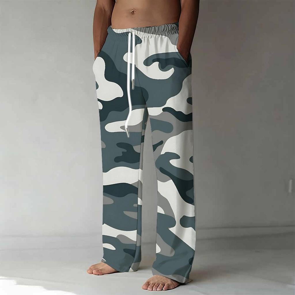 Herren Lockere Lässige Einfarbige Hose Camouflage Muster Gerade Hose