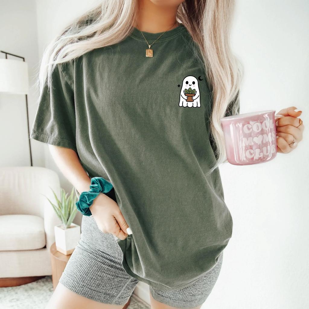Halloween Pocket Size Ghost T Shirt Cute With Plant Lover Little