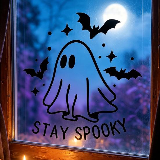 xiaobudian Halloween Cartoon Ghost Window Cling, Waterproof Bat Static Glass Sticker, Removable No Adhesive Sticker for Holiday Party