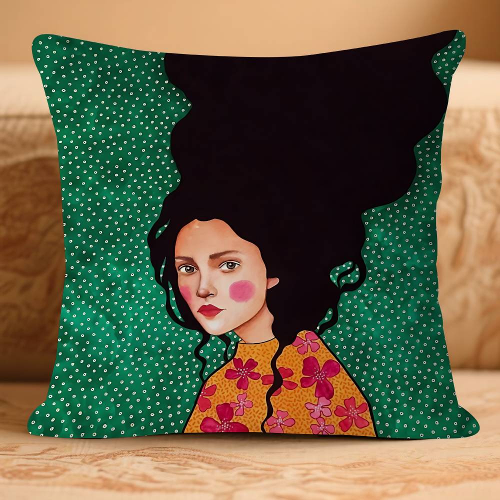

A-Abstract Girl Hair Flower Women Pillow Case Removable Washable Cushion Cover – All-Season Soft Linen 16x16Inch