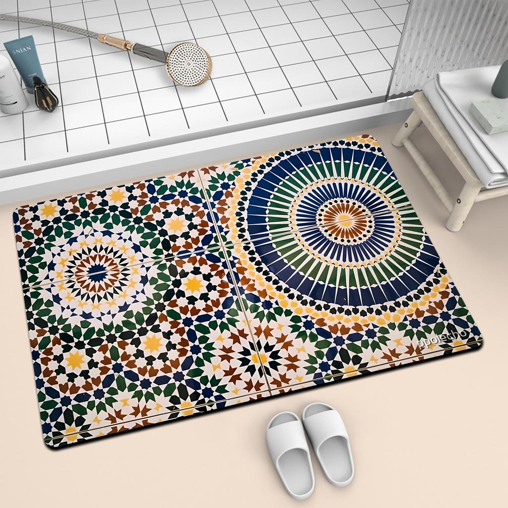 Retro Tile Carpet Entry Door Mat Non-Slip Foot Mat