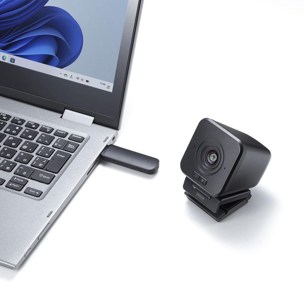 Sanwa Supply Wireless USB A Webcam, Wide-Angle Type, Connector, CMS-V69BK