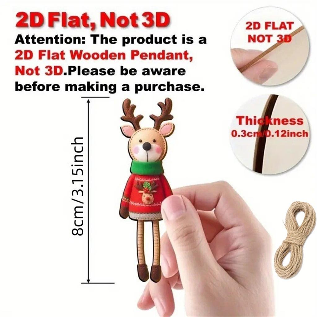 8 Stück Bunte Weihnachts-Hirsch Holzanhänger, Weihnachtsbaumschmuck Feiertags-Party Dekorationen