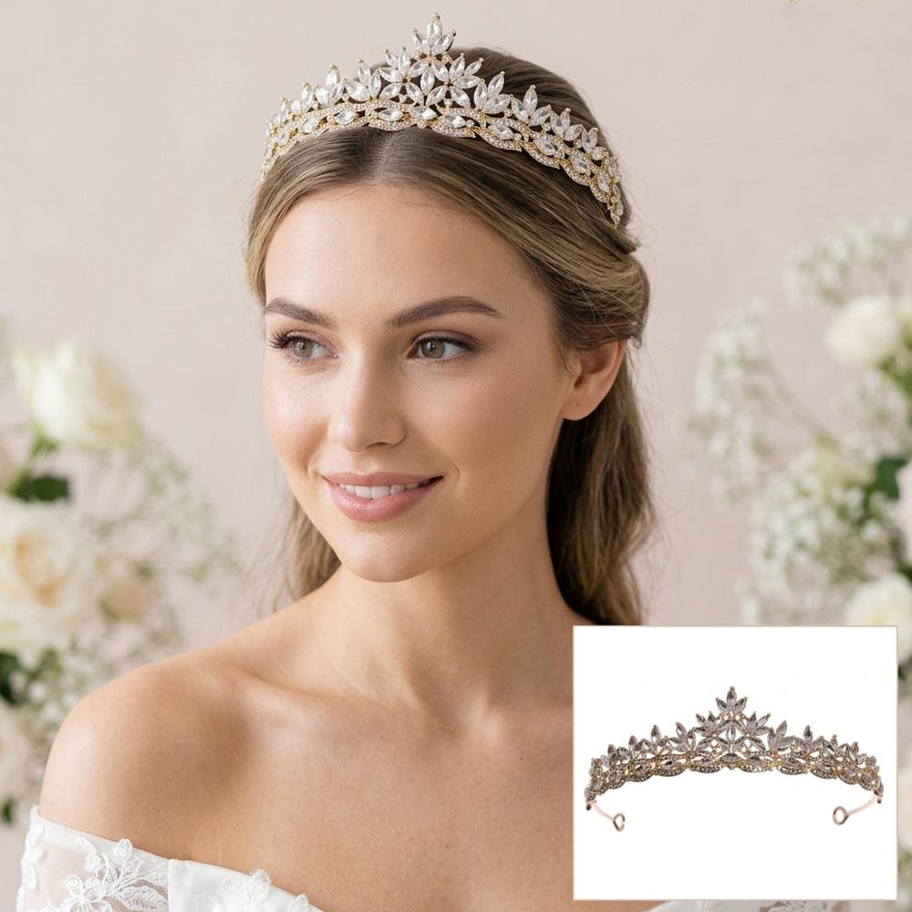 Kristallblatt Braut Diadem für Damen Strass Hochzeitskrone Silber Gold Roségold Haar Accessoires für Braut Abschlussball Schönheitswettbewerb