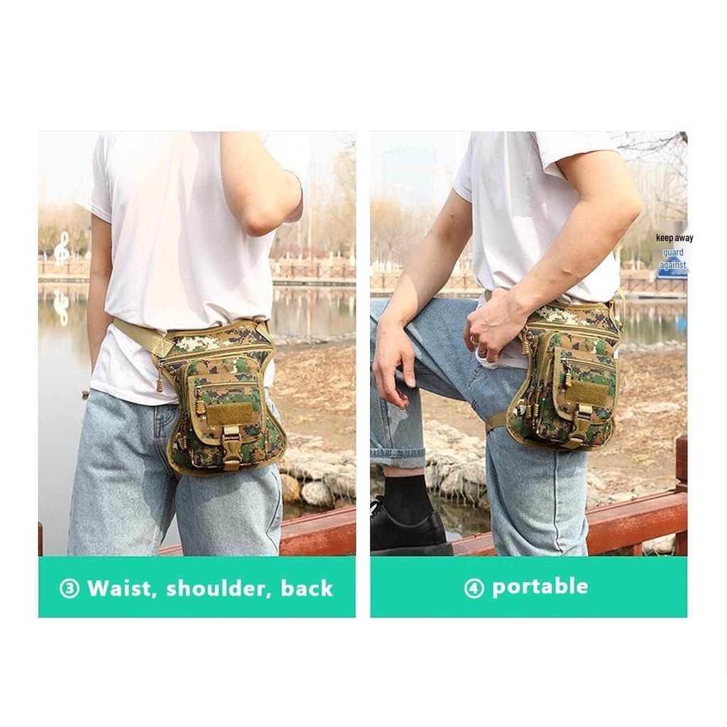 Men's Camouflage Multifunctional Outdoor Bag - Crossbody, Waist, and Leg Options for Sports and Mountaineering.