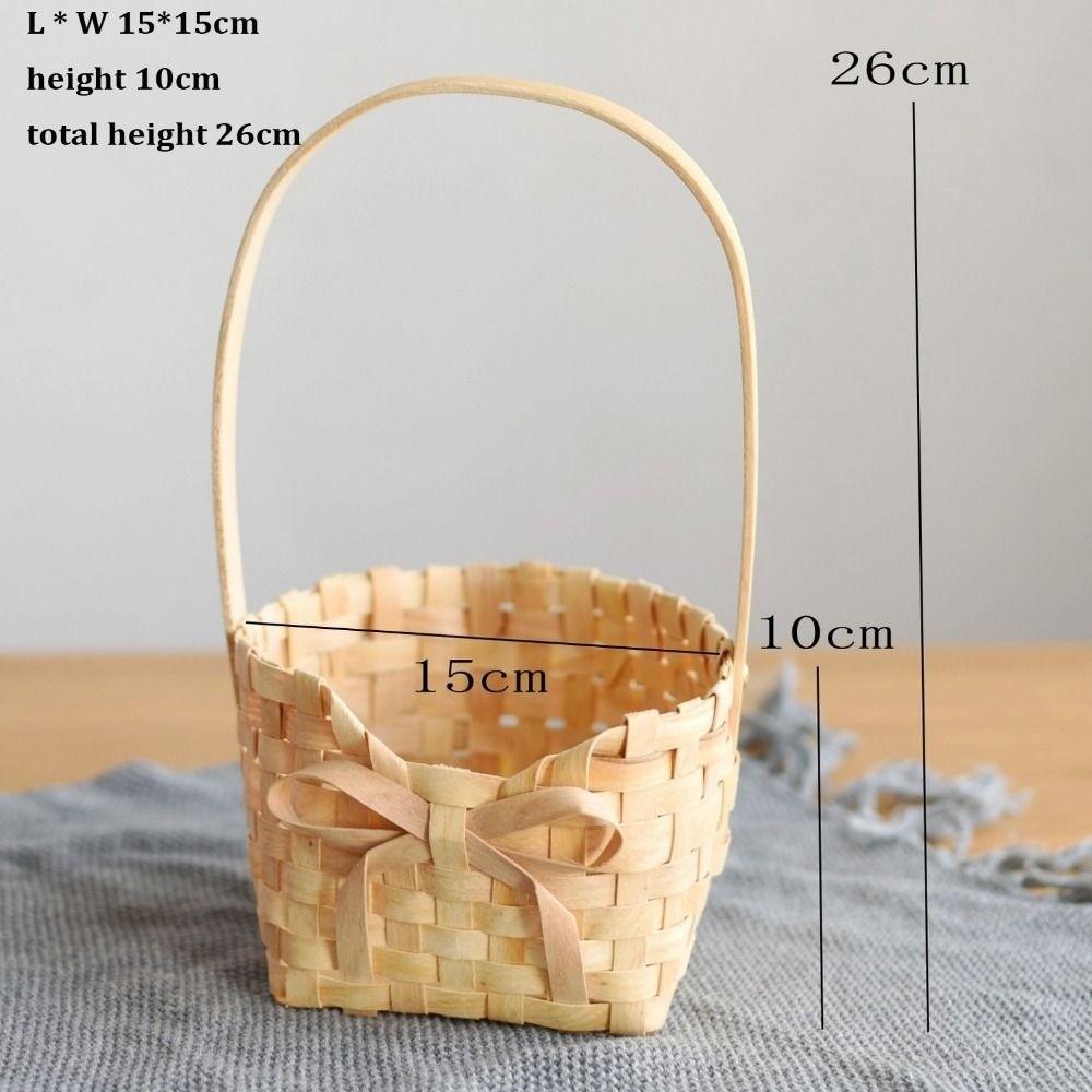 With Handle Wood Basket Handmade Handhold Weaving Flower Basket Vine  Living Room Decoration