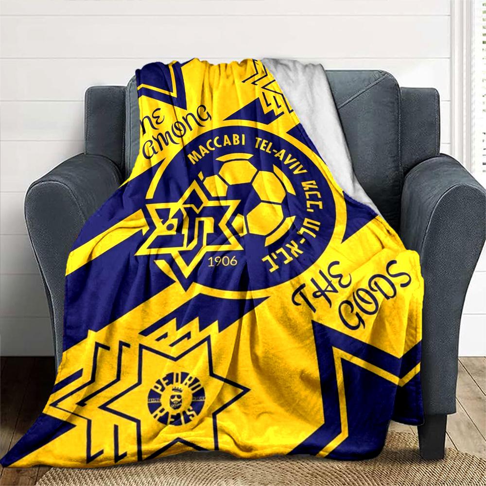 Couverture en Flanelle Imprimée Maccabi Tel-Aviv FC Haute Qualité Chaude Confortable Couverture pour Toutes les Saisons Parfaite pour les Cadeaux Décoration Intérieure