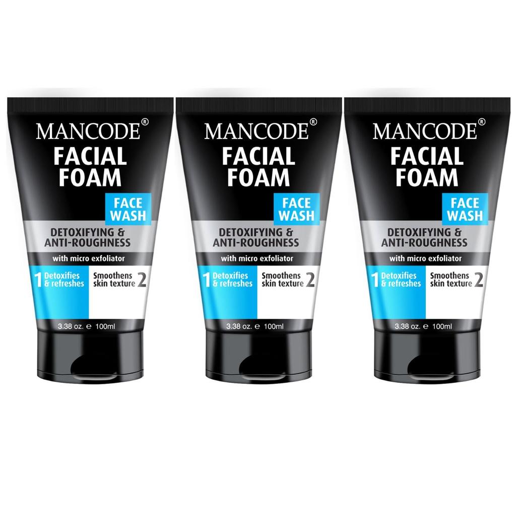 Mancode Detoxifying Face Wash for Men - Clear Skin, Oil Control, Acne Defense, Dark Spot Reduction, Pollution Protection - Pack of 3 | Men's Skinca
