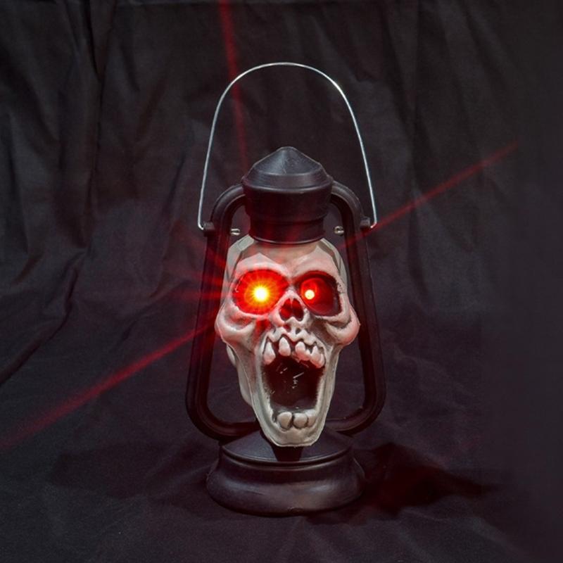 Retro Style Skull Head Light Handheld Skeleton Head Light Halloween Decoration With Handle For Home And Outdoor Parties
