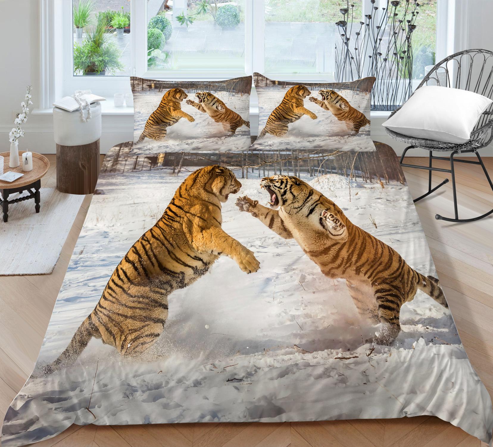 

Tiger 3D Digital Printing Quilt Cover Pillowcase Two Or Three-Piece Set Polyester Animal Series EU single 135*200