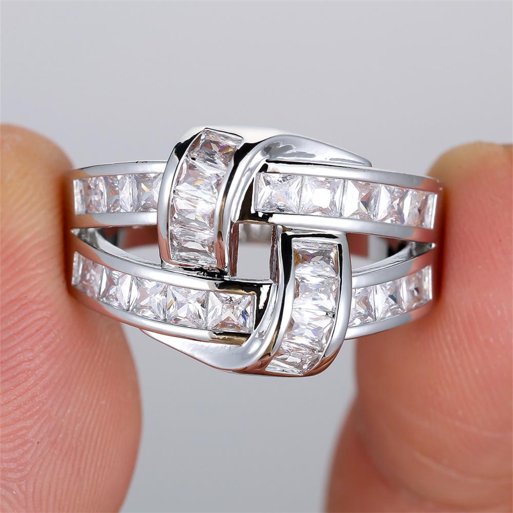 

Geometric White Zircon Vintage Hollow Rings For Women Classic Silver Color Engagement Bands Wedding Jewelry Bridal Birthday Gift 10 срібні білого кольору
