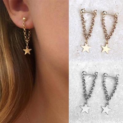 Orecchini a forma di stella a cinque punte con nappa creativa semplice da donna. Gioielli per l'orecchio di moda