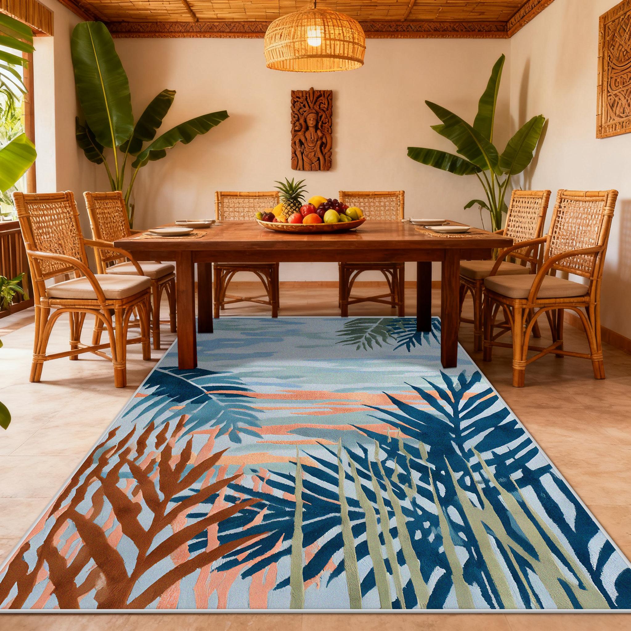 

Tropical Plant Leaves Easy Clean Kitchen Carpet Living Room Decoration Aesthetic Fluffy Rug Large Area Non-slip Sofa Table Mat 60x90cm