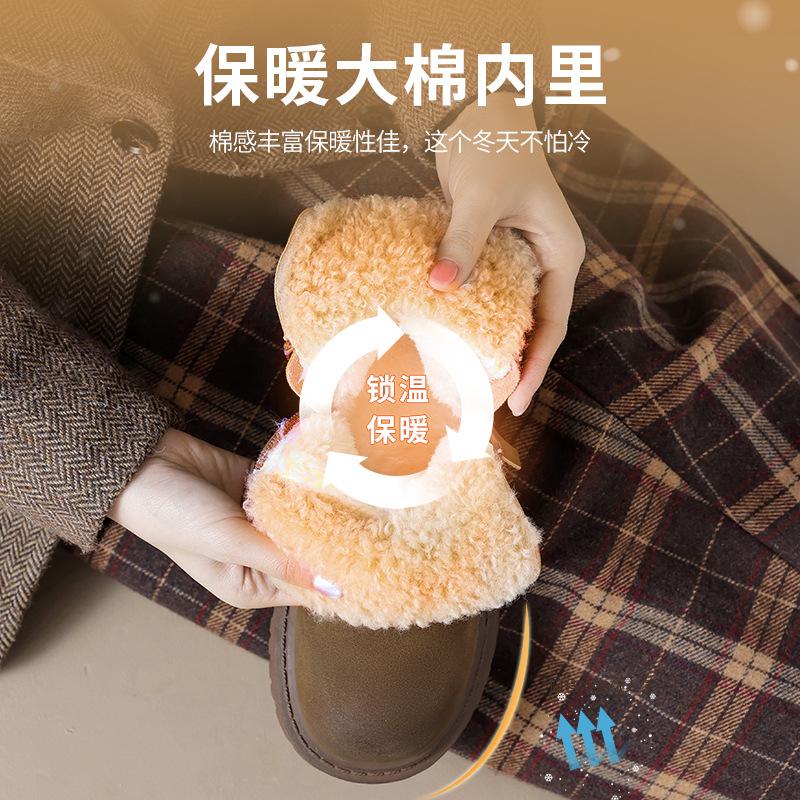 Augustine Fleece Martin Boots Women's Winter 2025 New Thickened Brown Short Boots Thick Heel Platform Snow Cotton Shoes
