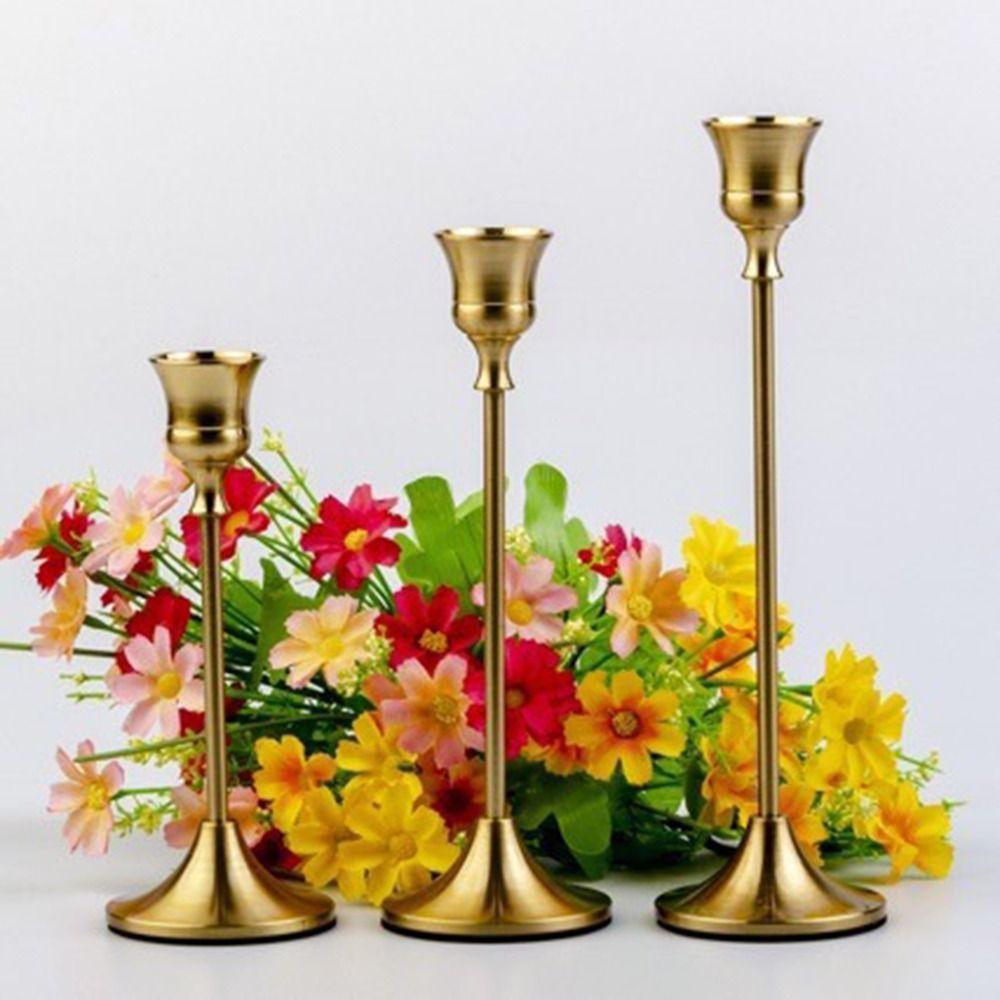 3Pcs Exquisite Metal Romantic Candle Stand Gold Plated Tabletop Candle Holder Hotel Decor