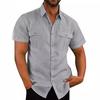 Heren Katoen Linnen Overhemden Korte Mouw Zomer Ademend Omgeslagen Kraag Casual Button-Down Shirt