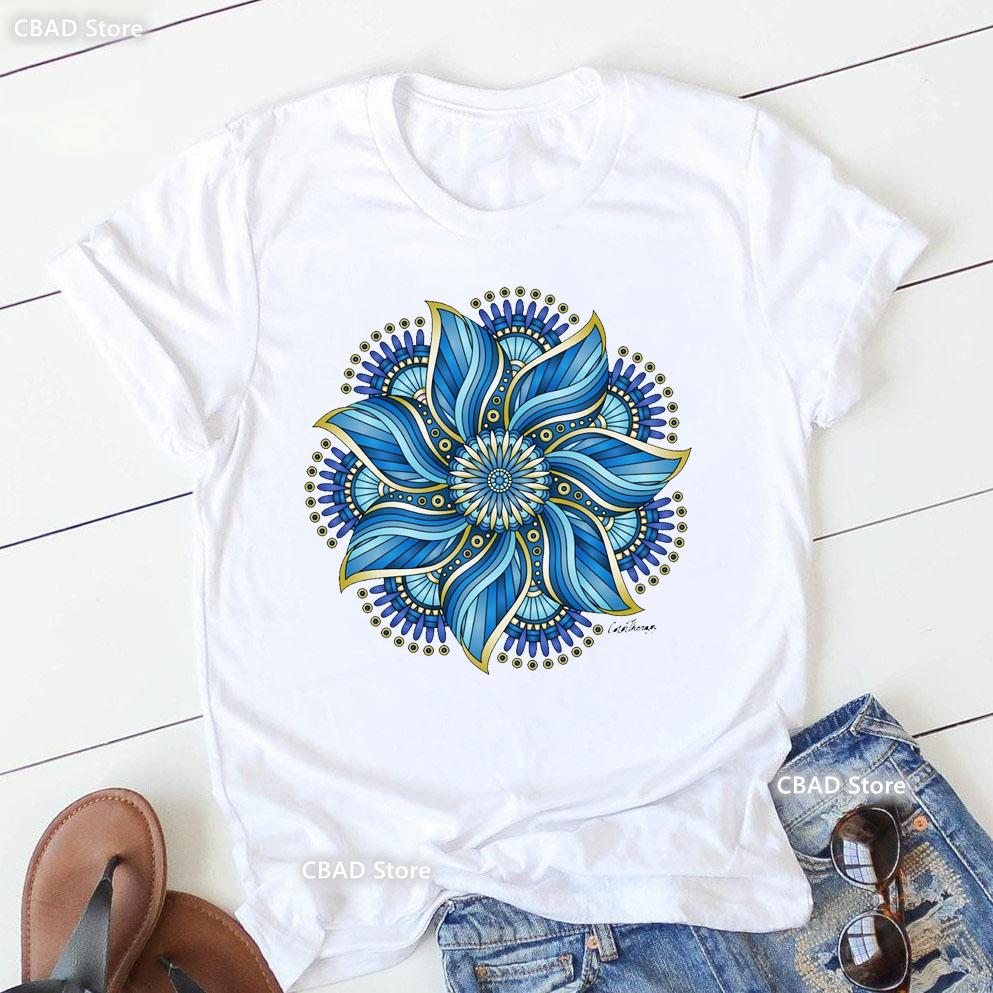 2024 Hot Sale Colorful Mandala Print Tshirt Girls Yoga Succulent Love T Shirt Women Zen Hobo Boho Paix Tshirt Female Streetwear