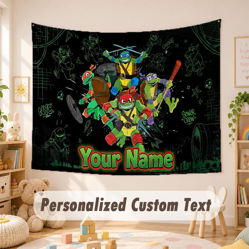 Custom Name Text Tapestry,Teenage Mutant Ninja Turtles Boho Wall Hanging, Decorative Backdrop Tapestry For Room