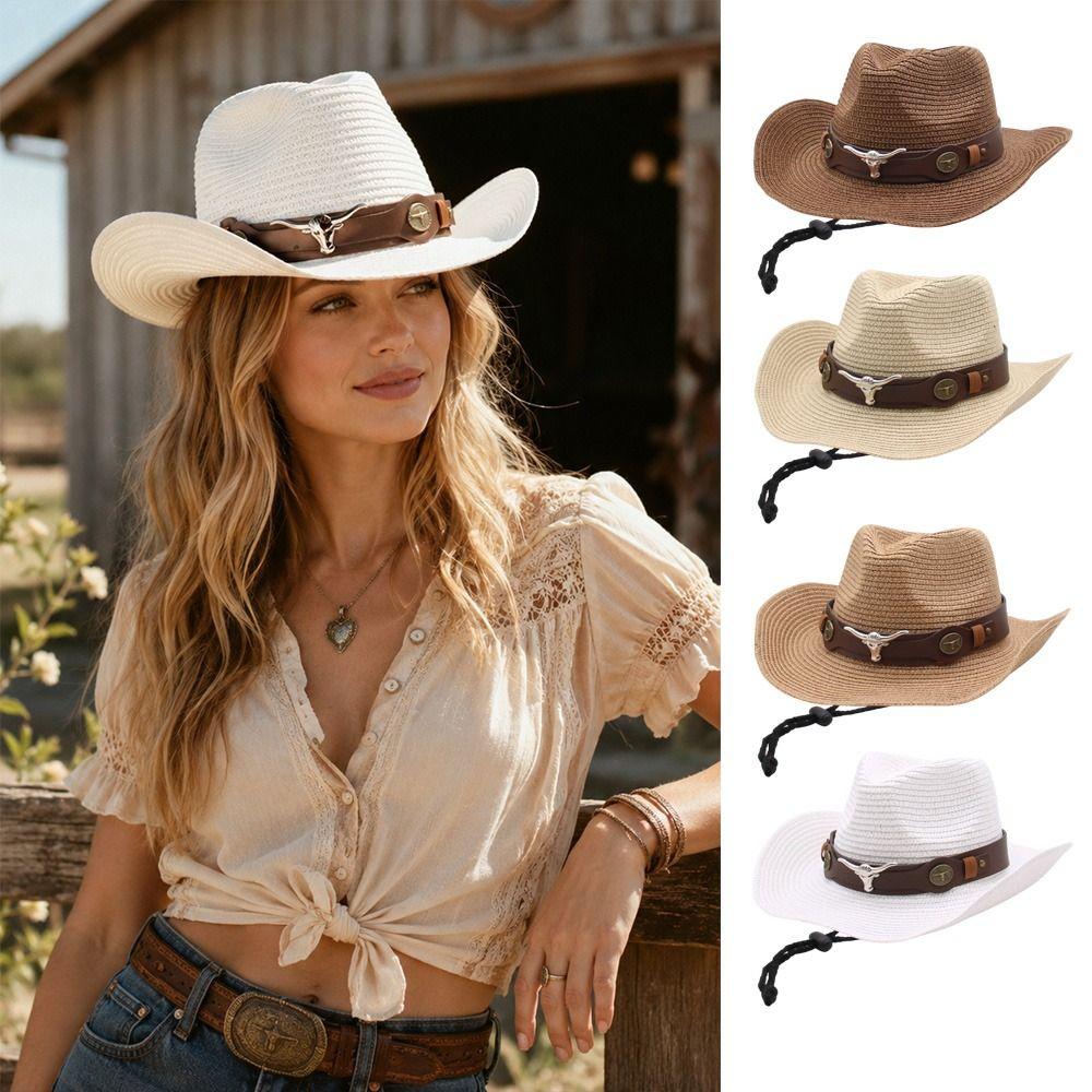 Summer Western Cowboy Hat UV Protection Sun Hat Casual Beach Panama Hat