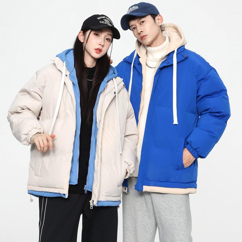 High-quality fake two-piece hooded cotton-padded jacket for men's winter new thickened loose warm cotton-padded jacket