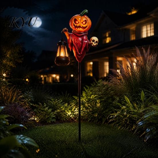 Outdoor Pumpkin Decorations Halloween Solar Garden Stake Light, Metal Decorative Stakes, IP65 Seasonal Backyard Decor Waterproof LED Landscape