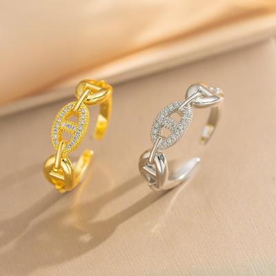 Pig Nose Diamond Open Index Finger Ring: Women's Luxurious Niche High-End Texture, New Trendy Design 2026.