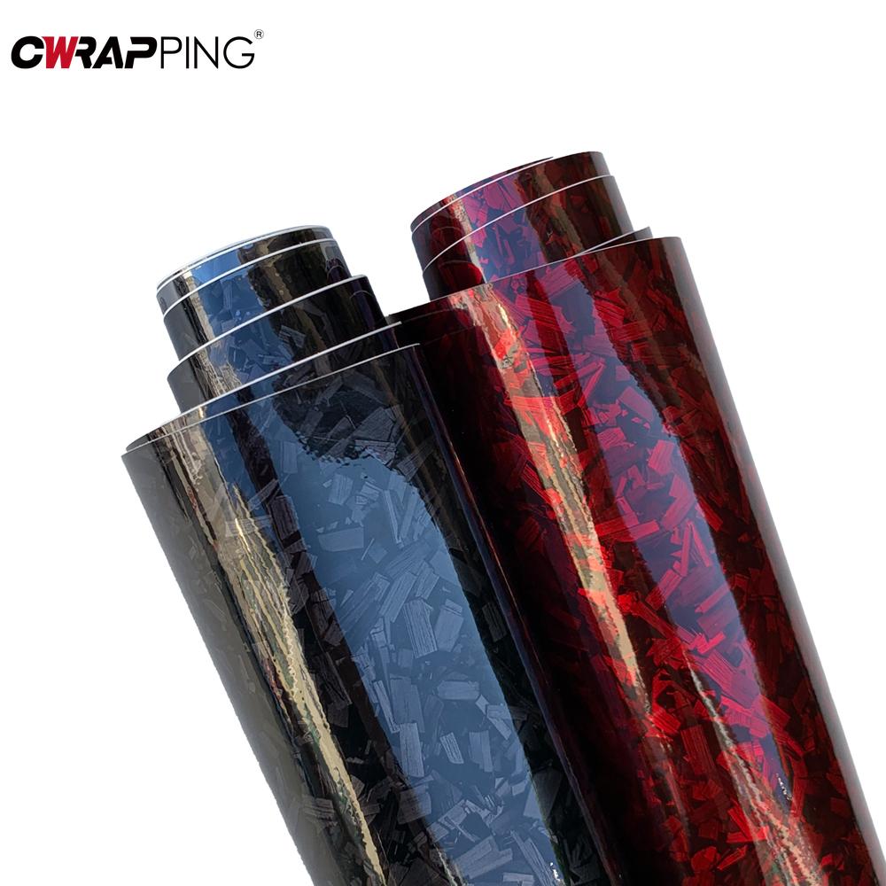 Car Carbon Glossy Black Red Forged Carbon Fiber Vinyl Wrap with Air Release Carbon Fiber Self Adhesive for Car Decal Sticker