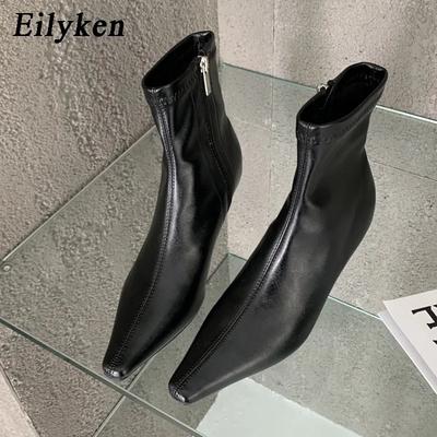 Fashion Eilyken Spring Autumn Design Ankle Boots Women Fashion Zipper Square Low Heels Comfortable Soft Leather Short Booties Shoes