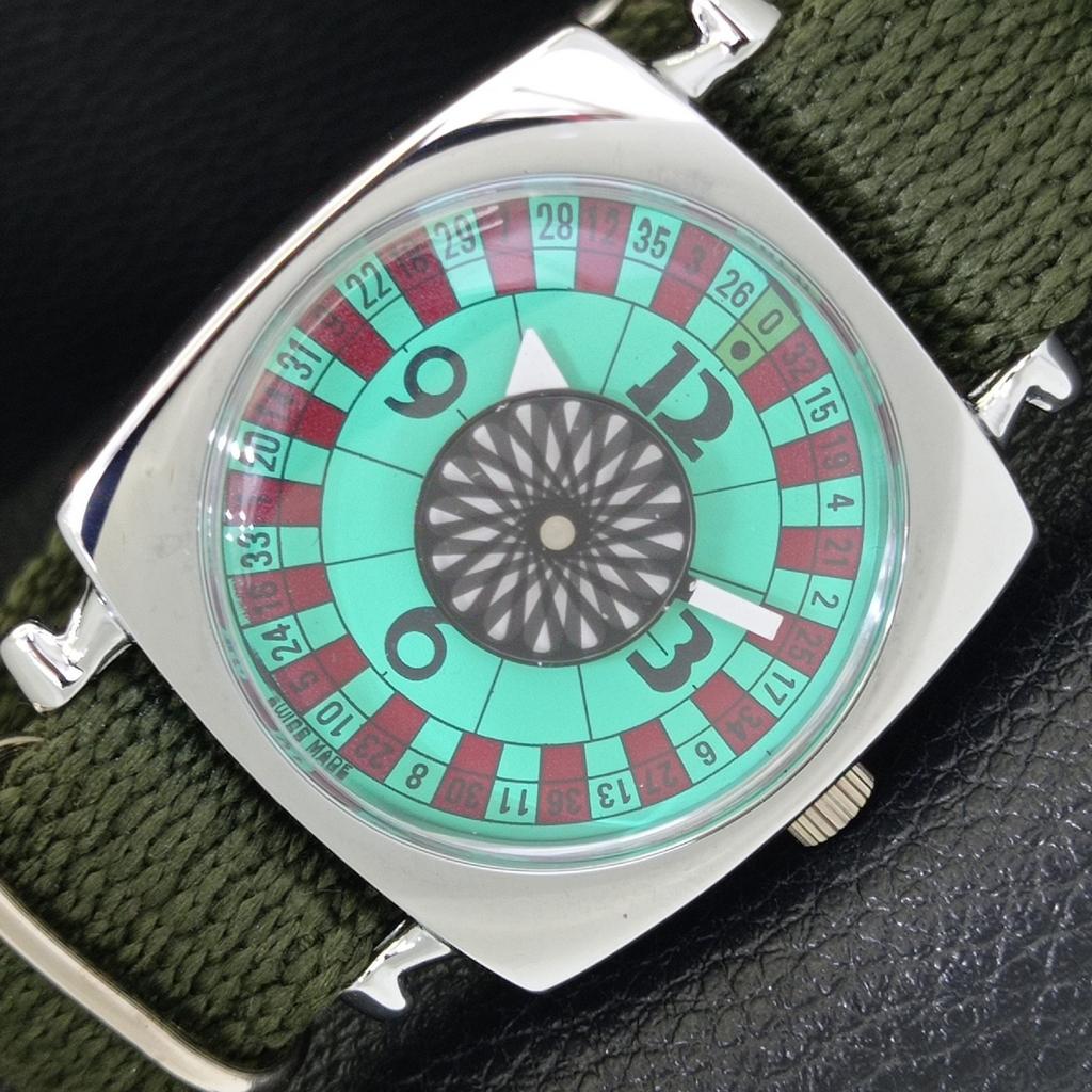 

VINTAGE REFURBISHED HAND-WINDING ROULETTE SWISS MENS SEA GREEN WATCH a700932-5 R205a-a700932