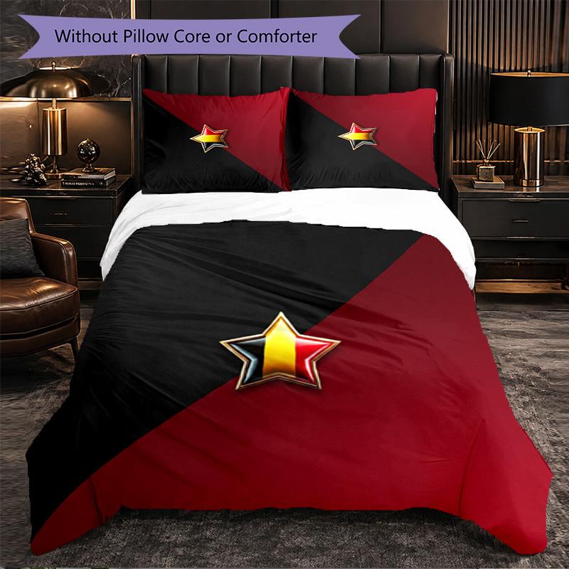 Belgium Football Pattern 3 Pieces Bedding Set Soft Microfiber Duvet Cover with Pillow Cases for Bedroom