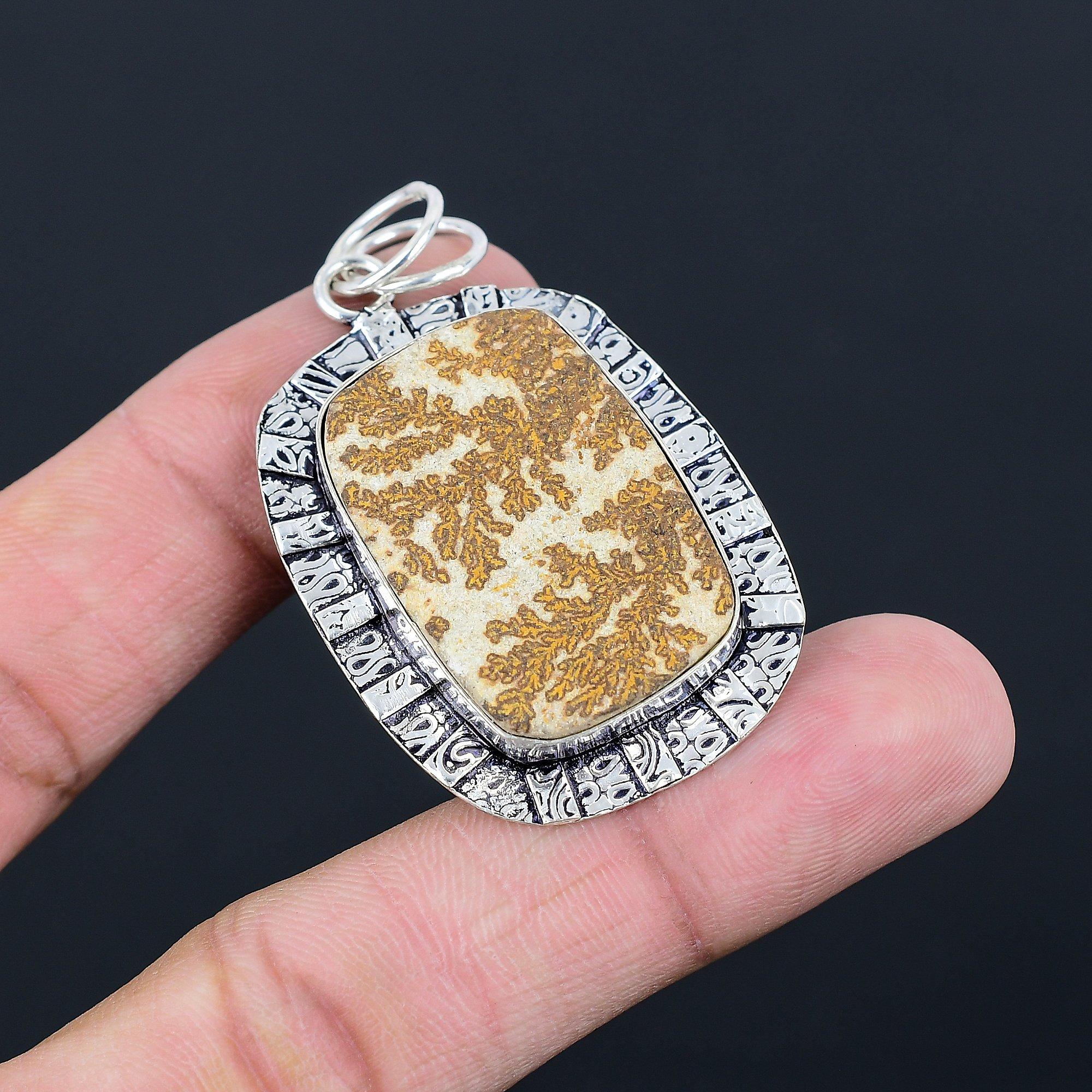 Natural Psilomelane Dendrite 925 Sterling Silver Birthday Sister Pendant Jewelry