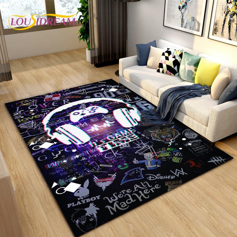 Cartoon Gamer Game Controller Area Rug Large,Carpets Rug for Living Room Children's Room,Kids Play Crawl Non-slip Floor Mat Gift
