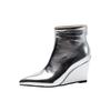 Autumn and Winter Low Boots Large Size Shoes Popular Size 46 Slope Heel Pointed European and American High Heels Rubber Soft Sole Women's Boots