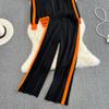 Herbst Winter Kontrast Farbe Gestrickte Pullover Trainingsanzug Volle Hülse Zipper Mantel Jacke und Knöchel-länge Hose Zwei Stück Set