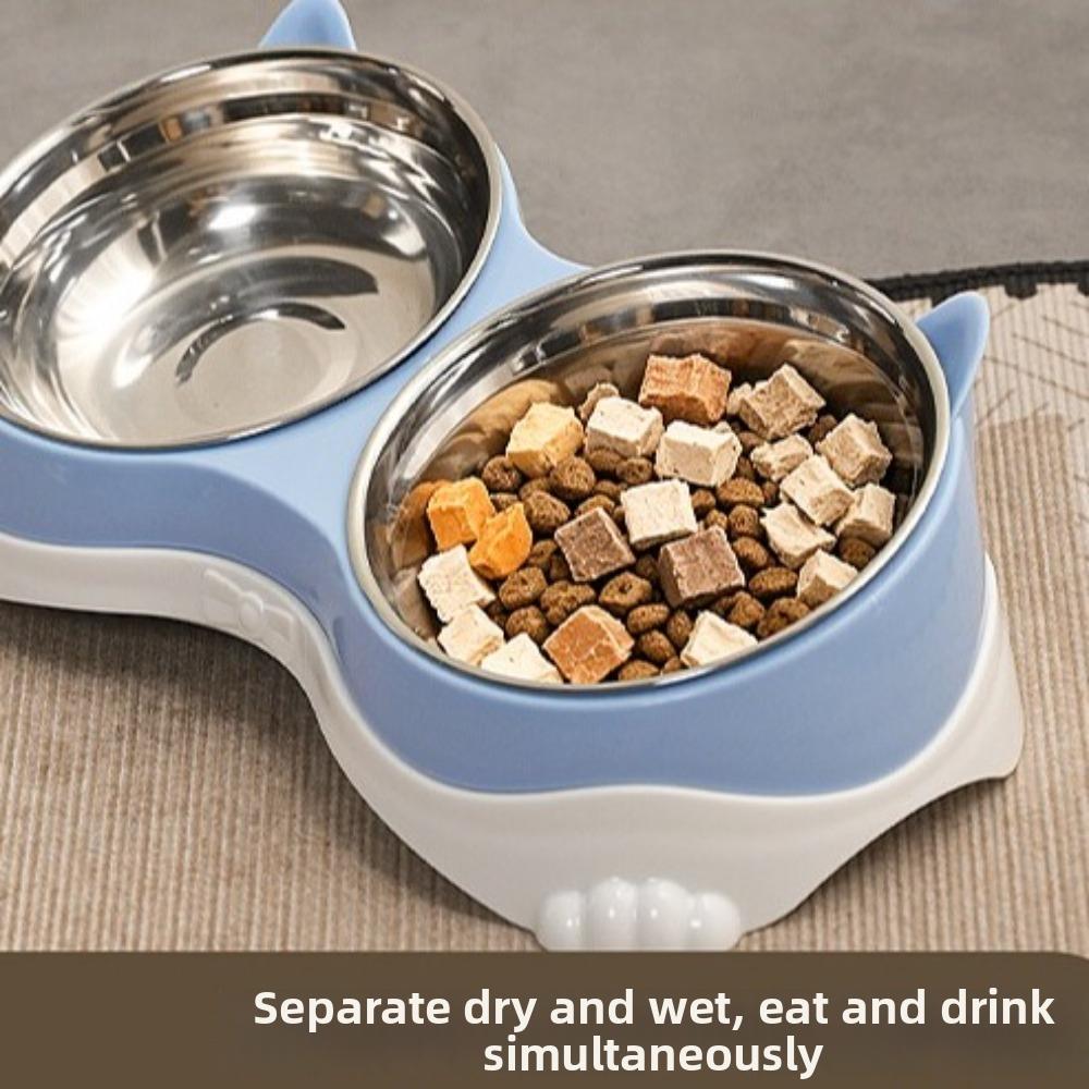 Raised Neck Protection Cat Ear Pet Double Bowl Anti-spill Pet Feeding Bowl Small Pet Food Bowl