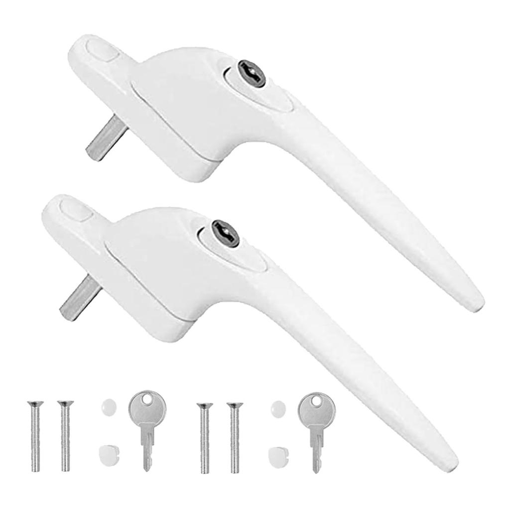 2Pcs Aluminum Alloy Window Handles Lock With Key & Screws Balcony Door Handle Lockable Double Glazing Window Handle