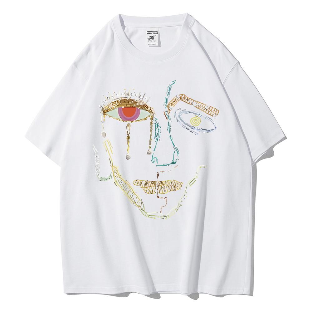 

100 Cotton TShirts For Women Color Graffiti Womans Face Printing Clothes Street Fashion Tops Loose Casual Short Sleeve Tees S