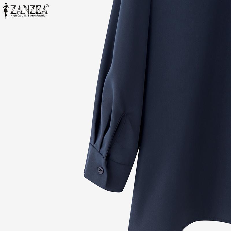ZANZEA Bluză casual cu mânecă lungă, largă, cu guler înalt pentru femei