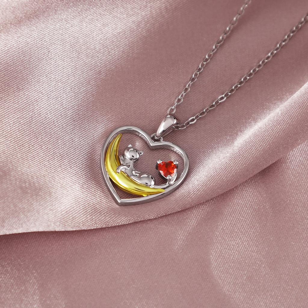 Birthstone Necklace for Natural Garnet Cat Metal Allergy Wedding Anniversary Wedding Anniversary Gift [AILIN] Women, Pendant, Heart, Birthstone,