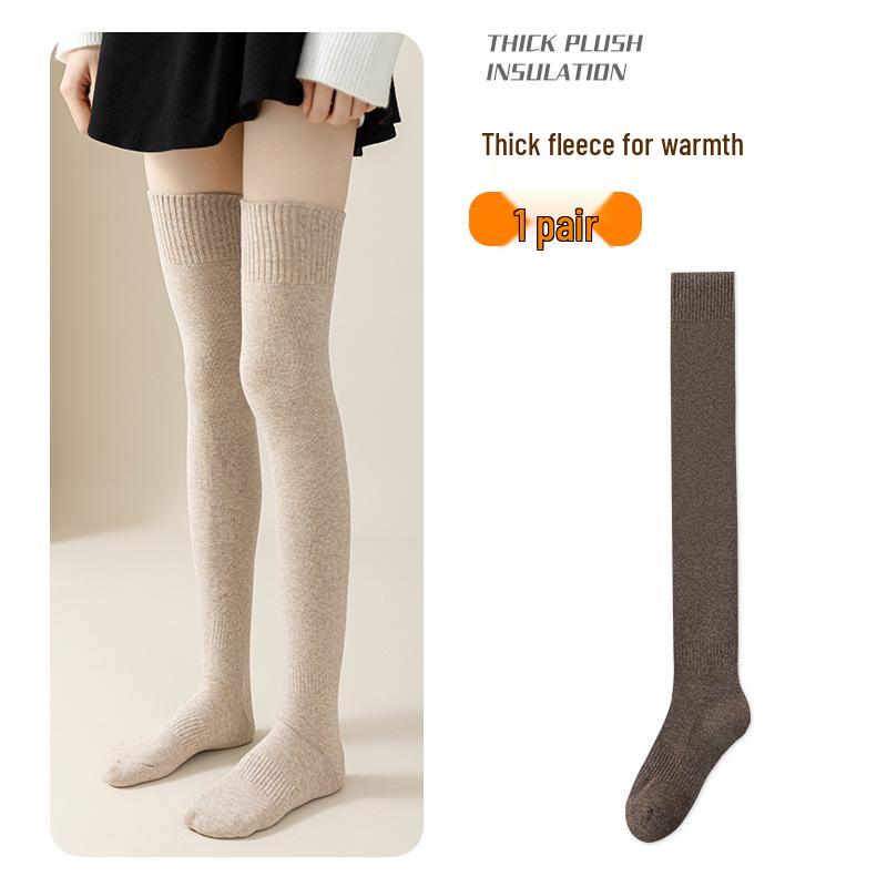 

Winter Velvet Thickened Thigh-High Terry Cloth Socks, Over-the-Knee JK Style Warm Solid Color Cotton Socks. 36-41 колір темно кави
