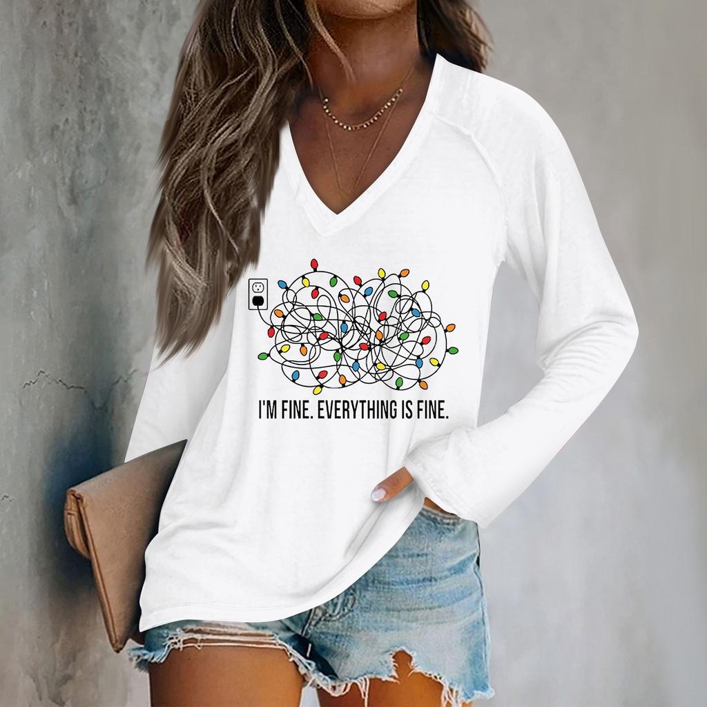 Top Blusa Casual da Donna con Stampa Grafica Natalizia a Manica Lunga con Scollo a O